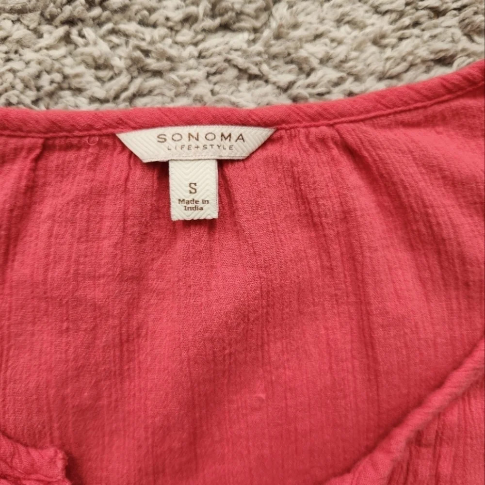 Sonoma Boho Short Sleeve Womens Shirt Red Size Small - Picture 2 of 9